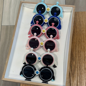 Dječje kružne sunčane naočale s crtić stilom, UV400, potpuno okviro, leće od smole, okvir PC, nepolarizirane, za djevojčice