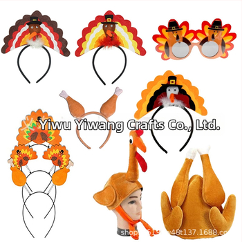 Diademă cu pălărie de curcă și ochelari pentru Ziua Recunoștinței – material: pânză; proces: semi-manual/semi-mecanic; personalizare disponibilă