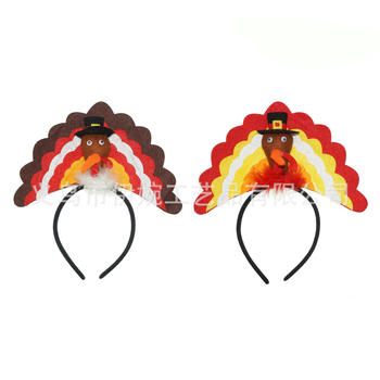 Diademă cu pălărie de curcă și ochelari pentru Ziua Recunoștinței – material: pânză; proces: semi-manual/semi-mecanic; personalizare disponibilă