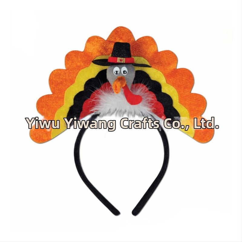 Diademă cu pălărie de curcă și ochelari pentru Ziua Recunoștinței – material: pânză; proces: semi-manual/semi-mecanic; personalizare disponibilă