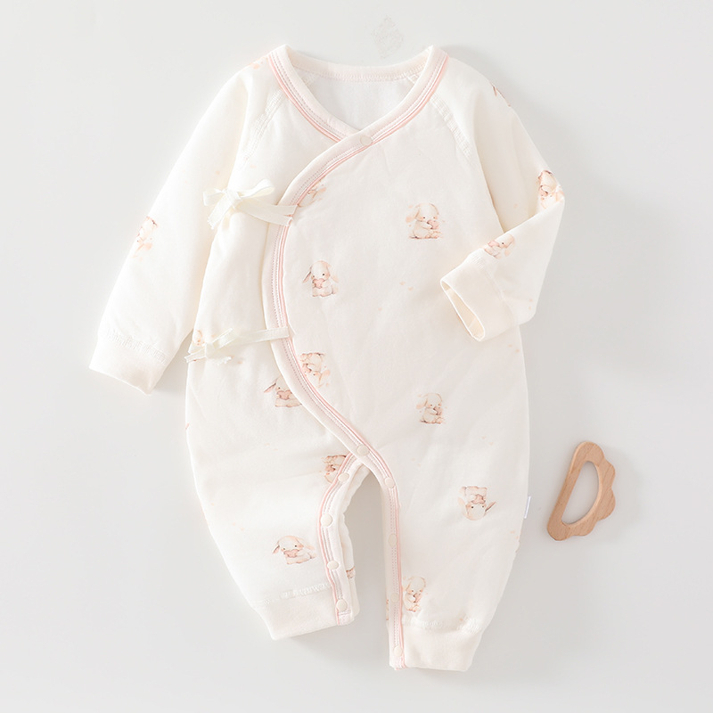 Novorođeni romper s leptirima, 100% pamuk, dugi rukavi, otvaranje na jedan gumb