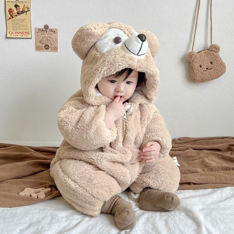 Flanel kombinezon za bebe 1-3 godine, s likom životinje, kapuljačom, dugim rukavima, za jesen-zimu, unisex.