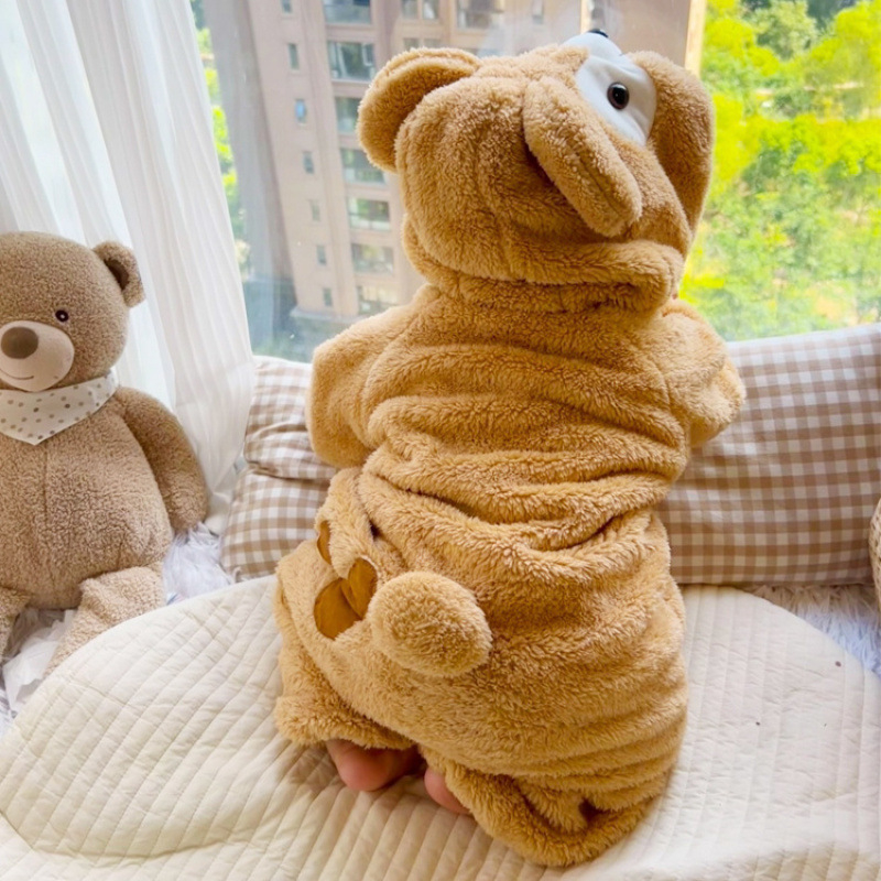 Flanel kombinezon za bebe 1-3 godine, s likom životinje, kapuljačom, dugim rukavima, za jesen-zimu, unisex.