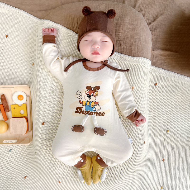 Novorođenački jesenski kombinezon s dugim rukavima, prednje kopčanje, pamuk, tanak materijal za puzanje