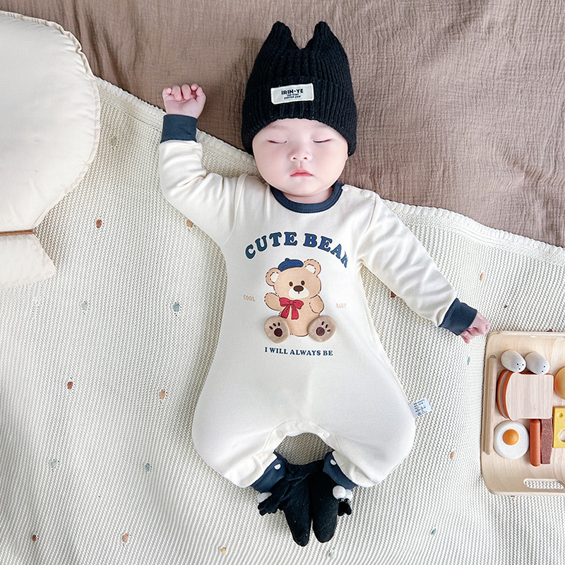 Novorođenački jesenski kombinezon s dugim rukavima, prednje kopčanje, pamuk, tanak materijal za puzanje