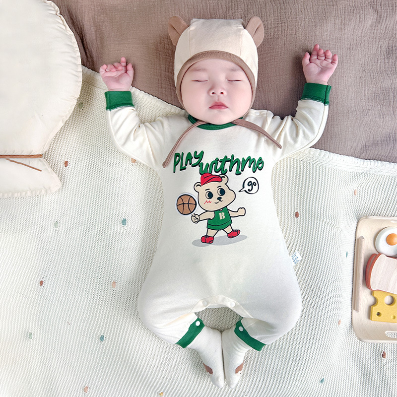 Novorođenački jesenski kombinezon s dugim rukavima, prednje kopčanje, pamuk, tanak materijal za puzanje
