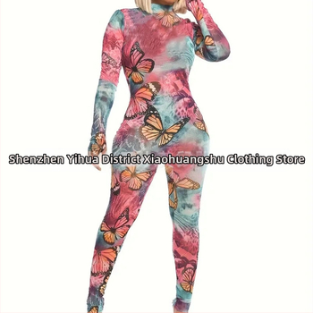 Garās piedurknes 3D drukāts kombinezons, ielu hipster stilam, piena zīda poliestera audums, stingras bikses