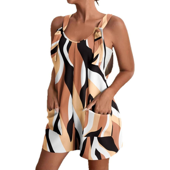 Sieviešu poliestera kombinezons ar siksniņām, bez piedurknēm, brīvā piegriezuma, īsiem biksēm, vasara 2023