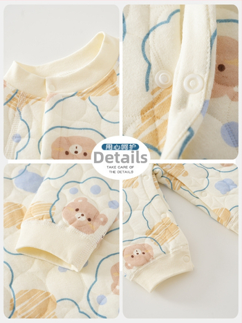 Zīdaiņu kombinezons no kokvilnas – trīs slāņu silts, rudens-ziemas sezonai, jaundzimušajiem, garas piedurknes, priekšējais vienkāršais aizvērums