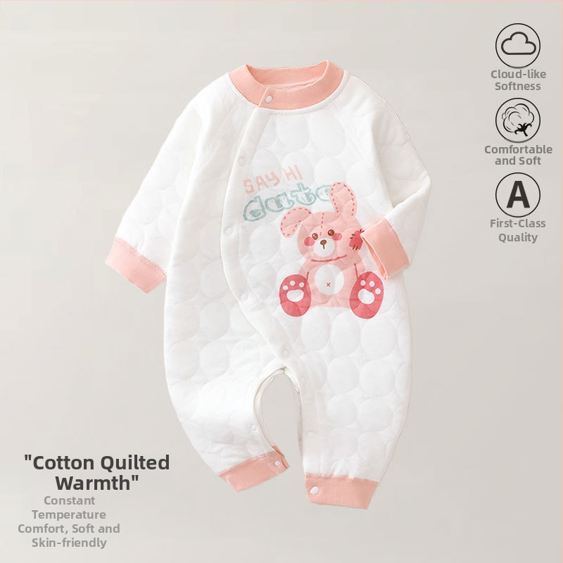 Zīdaiņu kombinezons no kokvilnas – trīs slāņu silts, rudens-ziemas sezonai, jaundzimušajiem, garas piedurknes, priekšējais vienkāršais aizvērums