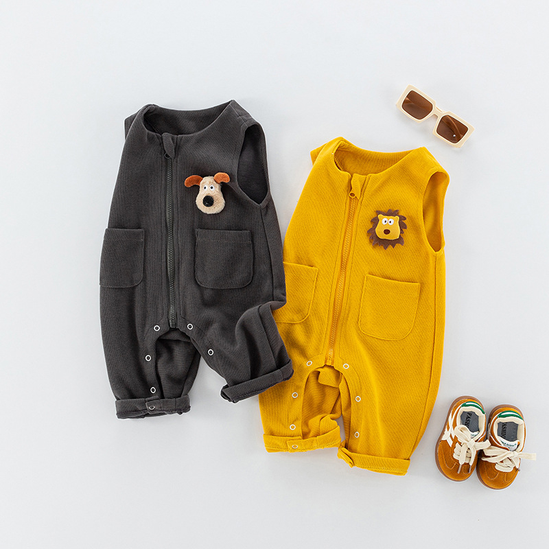 Zīdaiņa bez piedurknēm romper ar siksnām – kokvilnas maisījums, universāls, rāvējslēdzējs, piemērots 0–12 mēnešiem