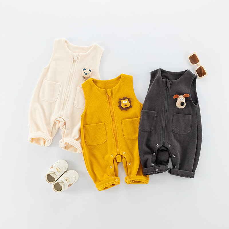 Zīdaiņa bez piedurknēm romper ar siksnām – kokvilnas maisījums, universāls, rāvējslēdzējs, piemērots 0–12 mēnešiem