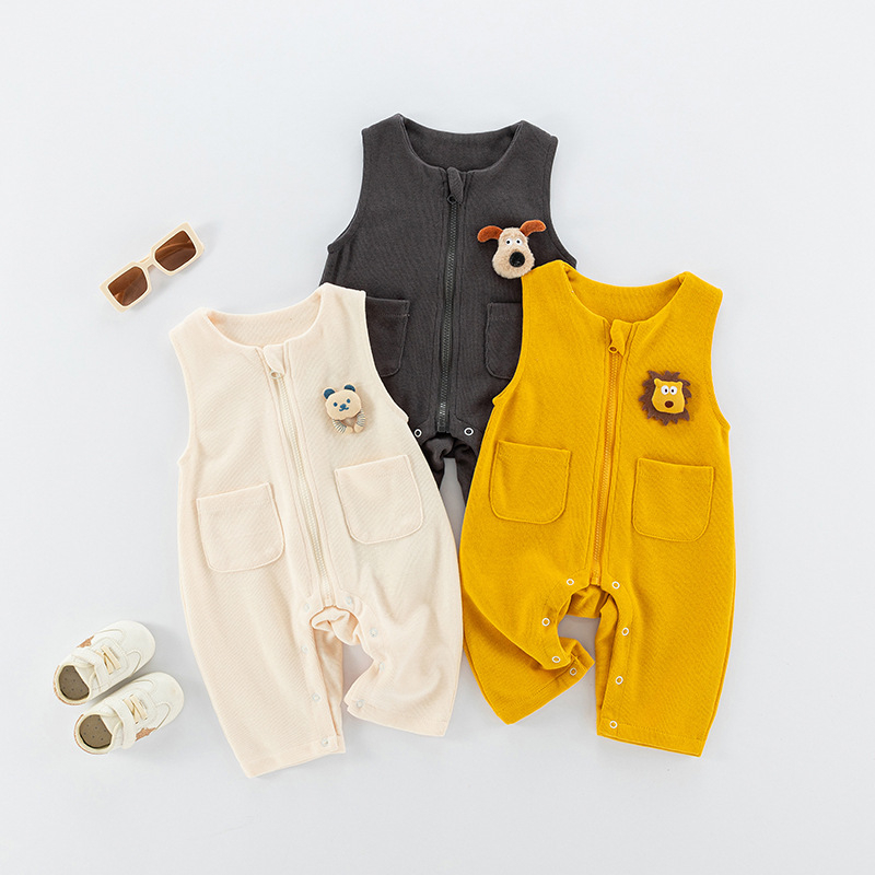 Zīdaiņa bez piedurknēm romper ar siksnām – kokvilnas maisījums, universāls, rāvējslēdzējs, piemērots 0–12 mēnešiem