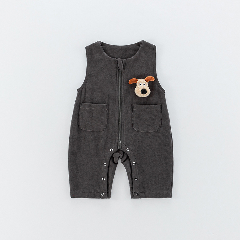 Zīdaiņa bez piedurknēm romper ar siksnām – kokvilnas maisījums, universāls, rāvējslēdzējs, piemērots 0–12 mēnešiem