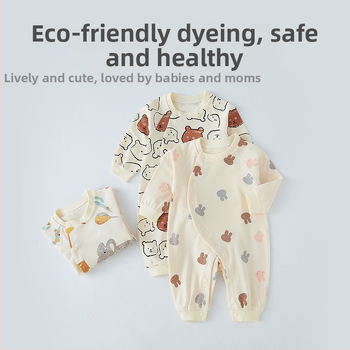 Zīdaiņu kombinezons un romper — 100% kokvilna, garas piedurknes, universāls, slīpa aizdare, ziemai, pavasarim un rudenim