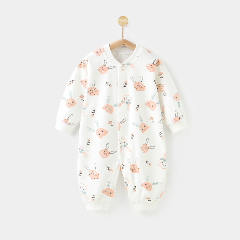 Zīdaiņu kombinezons un romper — 100% kokvilna, garas piedurknes, universāls, slīpa aizdare, ziemai, pavasarim un rudenim