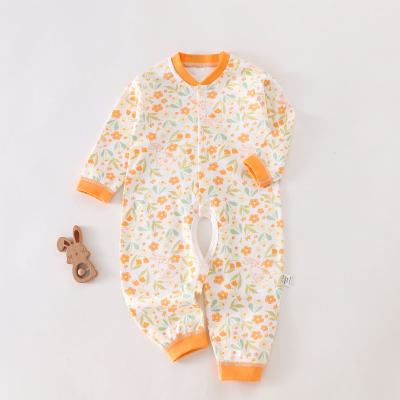 Bērnu viengabala kokvilnas kombinezon, garas piedurknes, priekšā atvērts, universāls, visu gadu