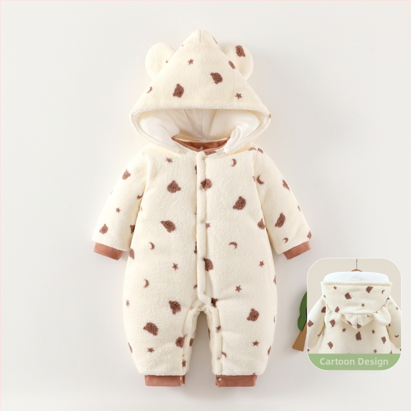 Bērnu kombinezonā ar biezinātu pildījumu, 100% kokvilna, polārfleece audums, piemērots zīdaiņiem no dzimšanas līdz 12 mēnešiem.