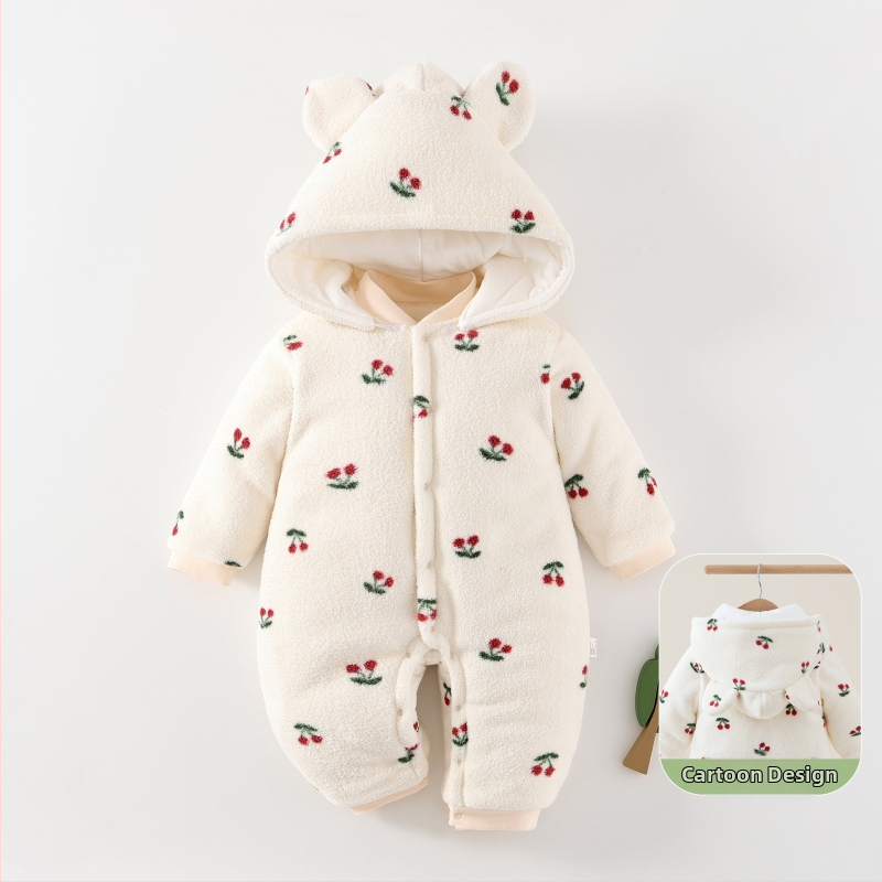 Bērnu kombinezonā ar biezinātu pildījumu, 100% kokvilna, polārfleece audums, piemērots zīdaiņiem no dzimšanas līdz 12 mēnešiem.