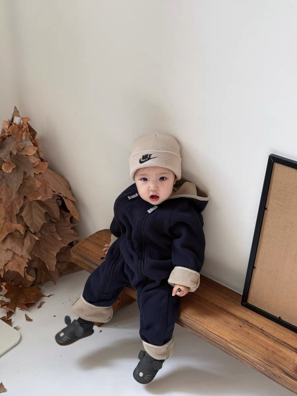 Bērnu flīsa kombinezons ar kapuci, rāvējslēdzējs, garas piedurknes, universāls, vecums 1–3 gadi, 100% poliestera flīss