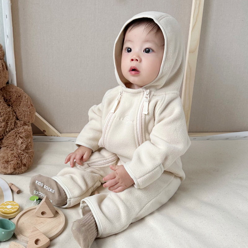 Bērnu flīsa kombinezons ar kapuci, rāvējslēdzējs, garas piedurknes, universāls, vecums 1–3 gadi, 100% poliestera flīss