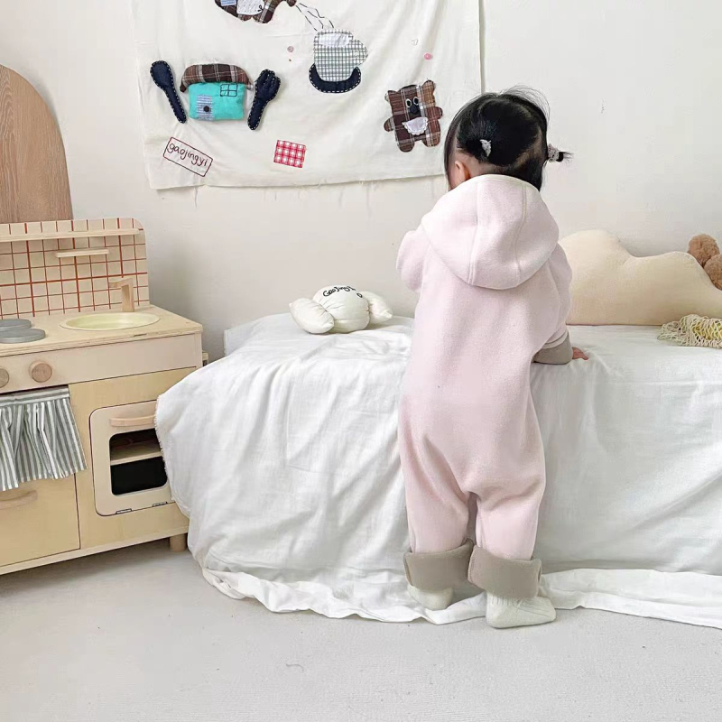 Bērnu flīsa kombinezons ar kapuci, rāvējslēdzējs, garas piedurknes, universāls, vecums 1–3 gadi, 100% poliestera flīss