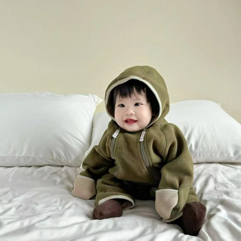 Bērnu flīsa kombinezons ar kapuci, rāvējslēdzējs, garas piedurknes, universāls, vecums 1–3 gadi, 100% poliestera flīss