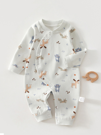 Zīdaiņu kokvilnas kombinezon s garām piedurknēm, universāls, 100% kokvilna, jaunajam zīdainim (0–1 gads), diagonālais pogu aizvērums