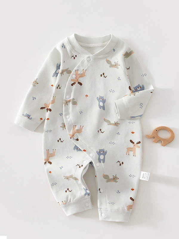 Zīdaiņu kokvilnas kombinezon s garām piedurknēm, universāls, 100% kokvilna, jaunajam zīdainim (0–1 gads), diagonālais pogu aizvērums