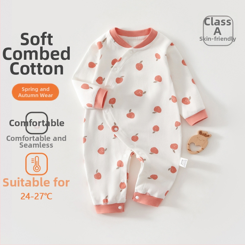 Zīdaiņu kokvilnas kombinezon s garām piedurknēm, universāls, 100% kokvilna, jaunajam zīdainim (0–1 gads), diagonālais pogu aizvērums