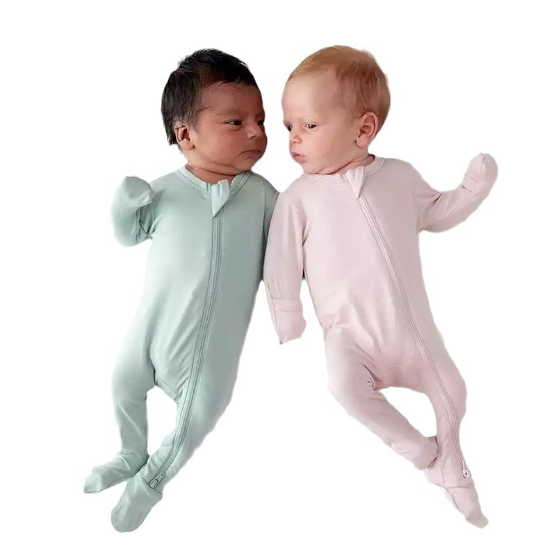 Zīdaiņu rāvējslēdzēja romper ar kāju pārklājumu, garas piedurknes, universāls, bambusa šķiedras 70% / kokvilna 25% / elastāns 5%