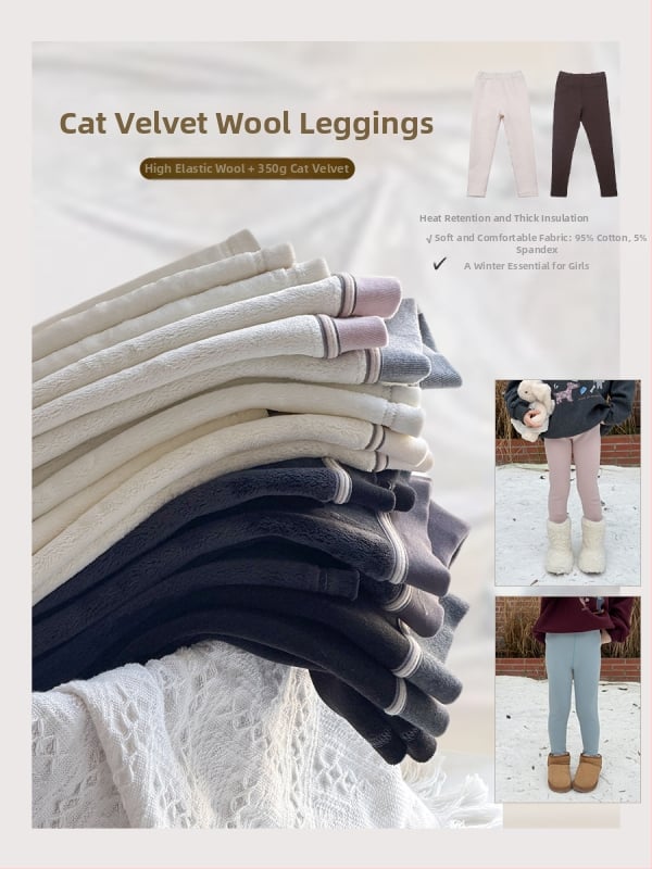 Meitenēm paredzētas vilnas-stieptās bikses ar flīsa iekšējo odeli, vidukļa vidējais jostas līmenis, 350 g samta audums, ziema, vecuma grupa 3–8 gadi