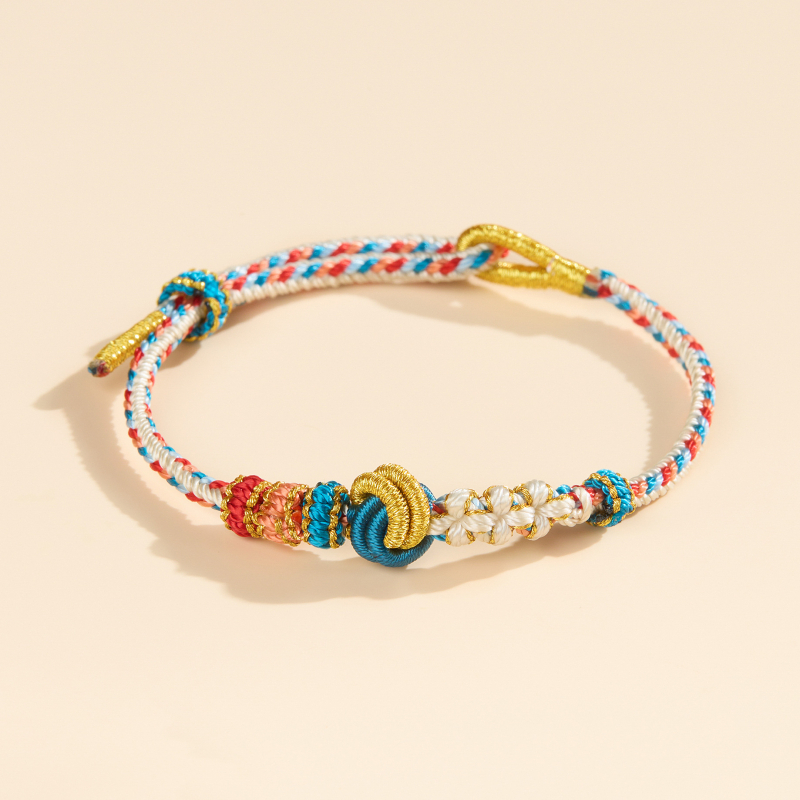 Narukvica s perlama, dimple čvor, poluproizvod, ručno pleteni osmerostrani užet, etnički stil, unisex (Proljeće 2025)