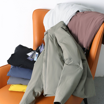 Muška jakna s pamukovim punjenjem, vanjski najlon, kapuljača, stojeći ovratnik, zatvarač