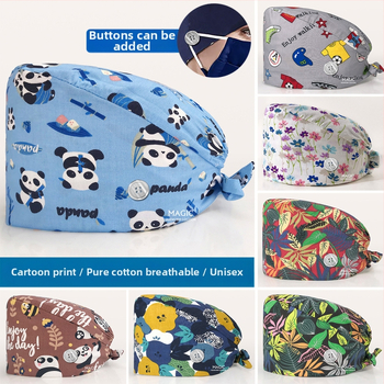 Căciulă chirurgicală imprimată pentru sala de operații, din bumbac, unisex, model floral, vârf plat