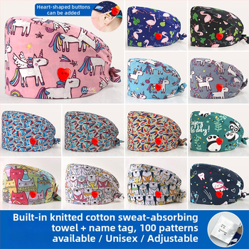 Căciulă chirurgicală imprimată pentru sala de operații, din bumbac, unisex, model floral, vârf plat