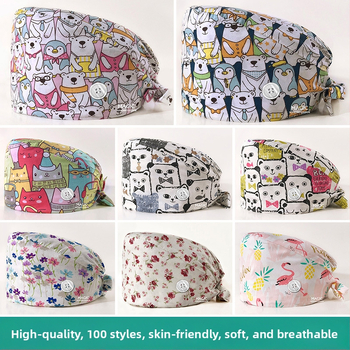 Căciulă chirurgicală imprimată pentru sala de operații, din bumbac, unisex, model floral, vârf plat