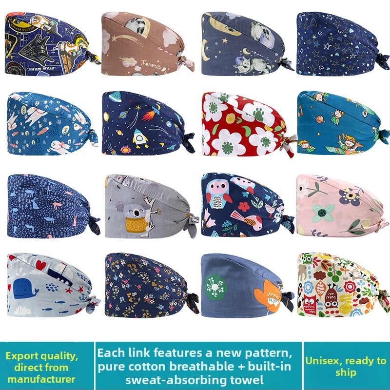 Căciulă chirurgicală imprimată pentru sala de operații, din bumbac, unisex, model floral, vârf plat