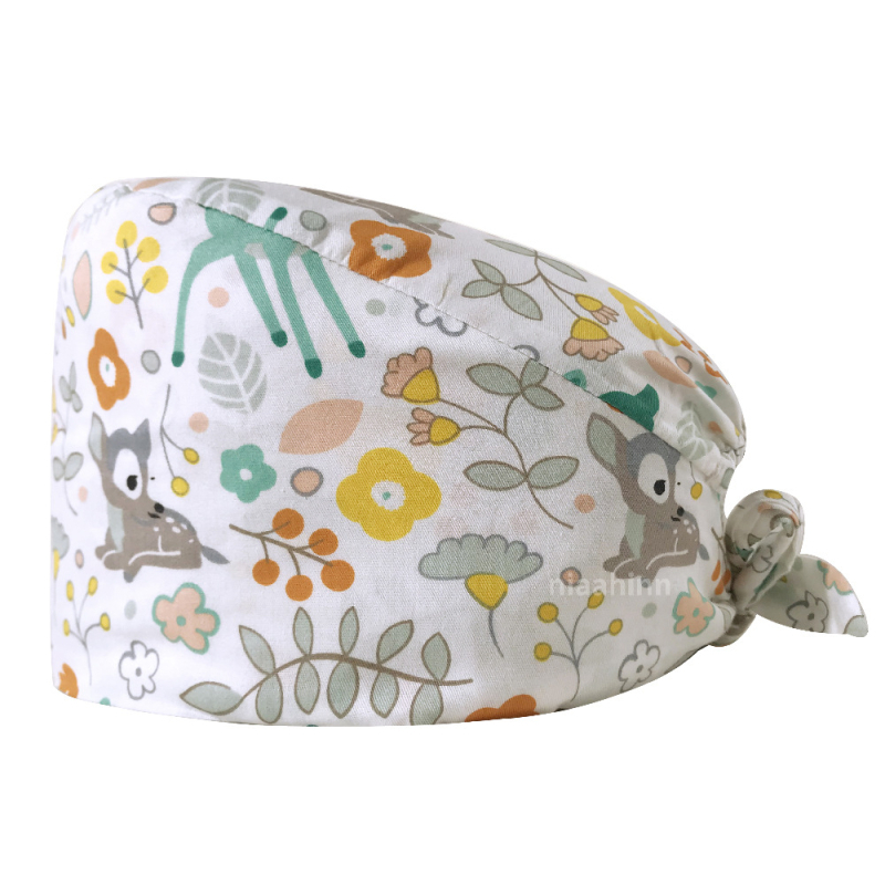 Căciulă chirurgicală imprimată pentru sala de operații, din bumbac, unisex, model floral, vârf plat