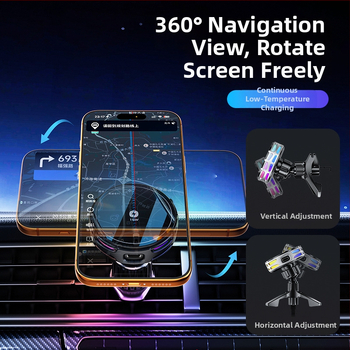 Auto držač za telefon s bežičnim punjenjem, dvostruki magnetski, sklopivi zaslon, 25W, kompatibilan s navigacijom