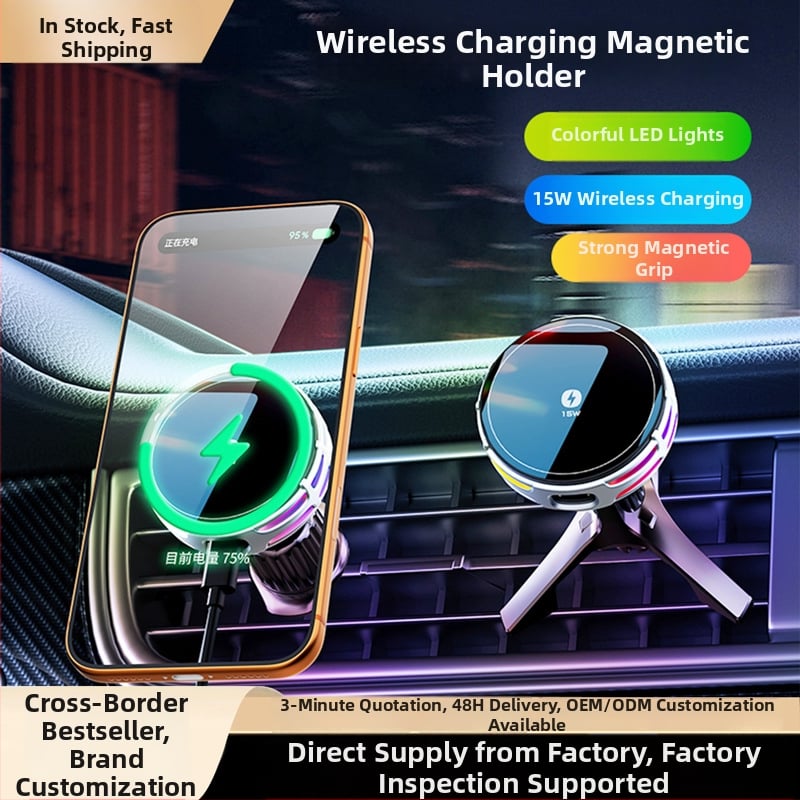 Auto držač za telefon s bežičnim punjenjem, dvostruki magnetski, sklopivi zaslon, 25W, kompatibilan s navigacijom