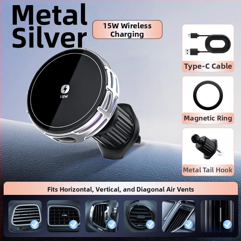 Auto držač za telefon s bežičnim punjenjem, dvostruki magnetski, sklopivi zaslon, 25W, kompatibilan s navigacijom