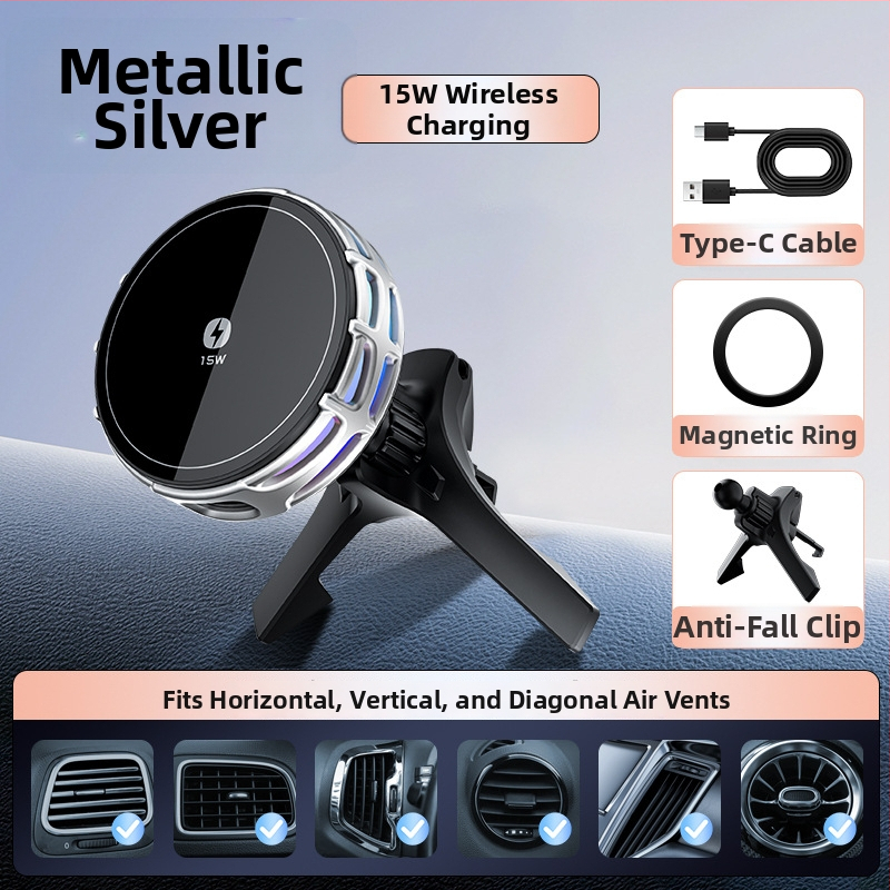 Auto držač za telefon s bežičnim punjenjem, dvostruki magnetski, sklopivi zaslon, 25W, kompatibilan s navigacijom