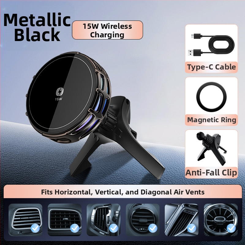 Auto držač za telefon s bežičnim punjenjem, dvostruki magnetski, sklopivi zaslon, 25W, kompatibilan s navigacijom
