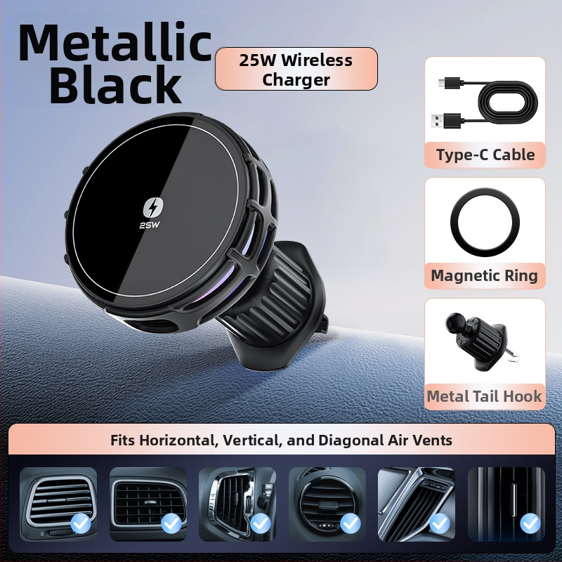 Auto držač za telefon s bežičnim punjenjem, dvostruki magnetski, sklopivi zaslon, 25W, kompatibilan s navigacijom