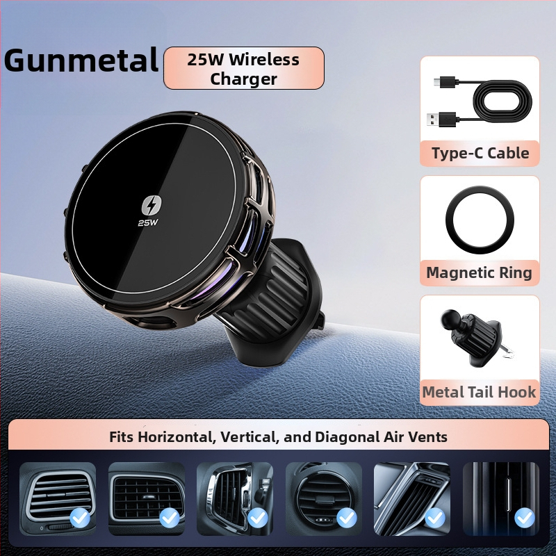 Auto držač za telefon s bežičnim punjenjem, dvostruki magnetski, sklopivi zaslon, 25W, kompatibilan s navigacijom