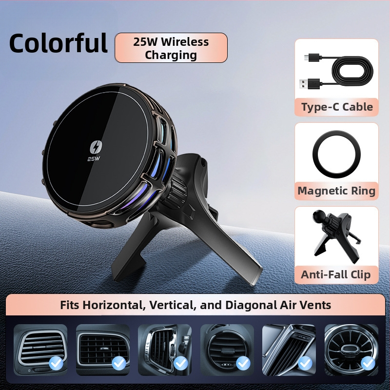 Auto držač za telefon s bežičnim punjenjem, dvostruki magnetski, sklopivi zaslon, 25W, kompatibilan s navigacijom