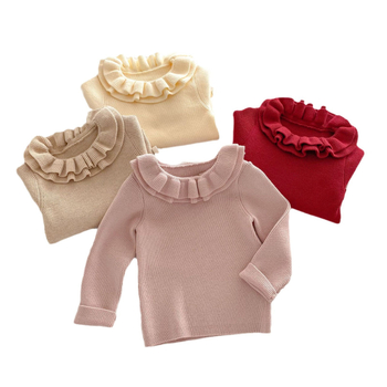 Bērnu adīts džemperis ar mežģīņu apkakli, core-spun pavedienu, viskoze 49,3%, garas piedurknes, meitenēm 3–8 gadu vecumā