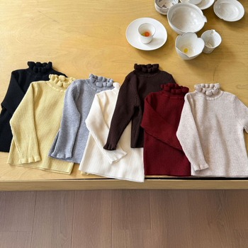 Bērnu adījuma džemperis ar pusaugsto apkakli, korejiešu stils, vienkrāsains, 50% akrils, garas piedurknes, ziemas 2025