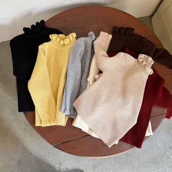 Bērnu adījuma džemperis ar pusaugsto apkakli, korejiešu stils, vienkrāsains, 50% akrils, garas piedurknes, ziemas 2025